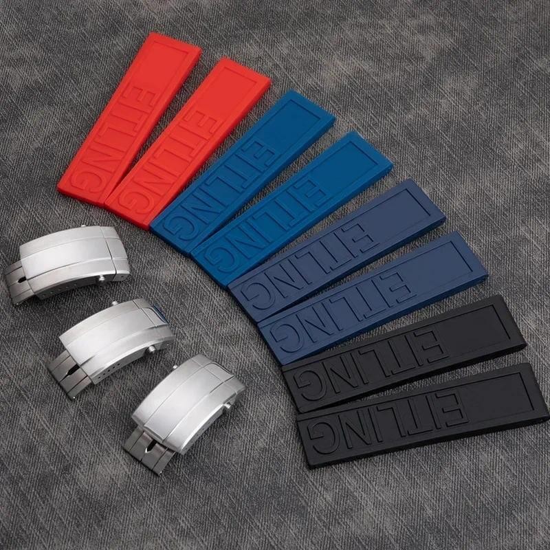 22mm 24mm Thick Letter Rubber Watch Band Accessories For Breitling Strap Avenger Heritage Superocean