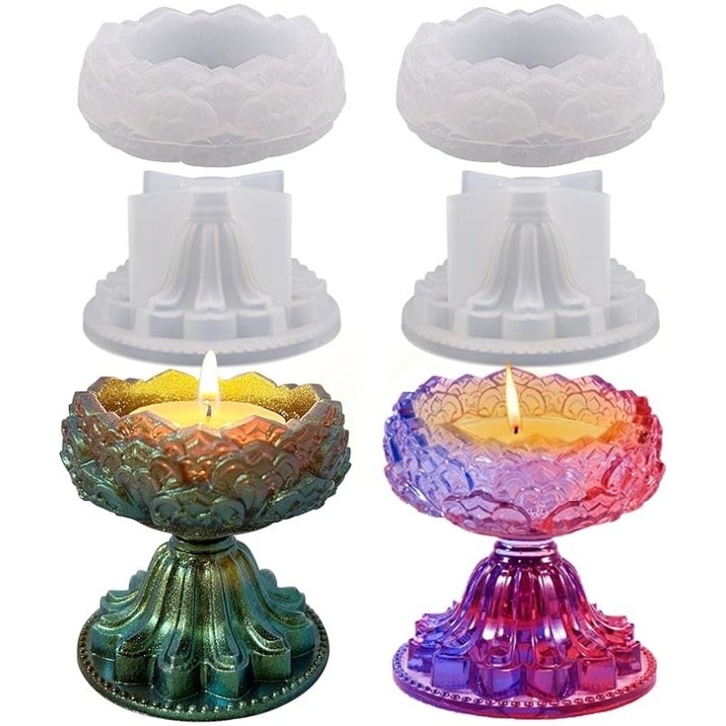 

DIY Crystal Epoxy Resin Mold Lotus Candle Holder Mirror Silicone Mold