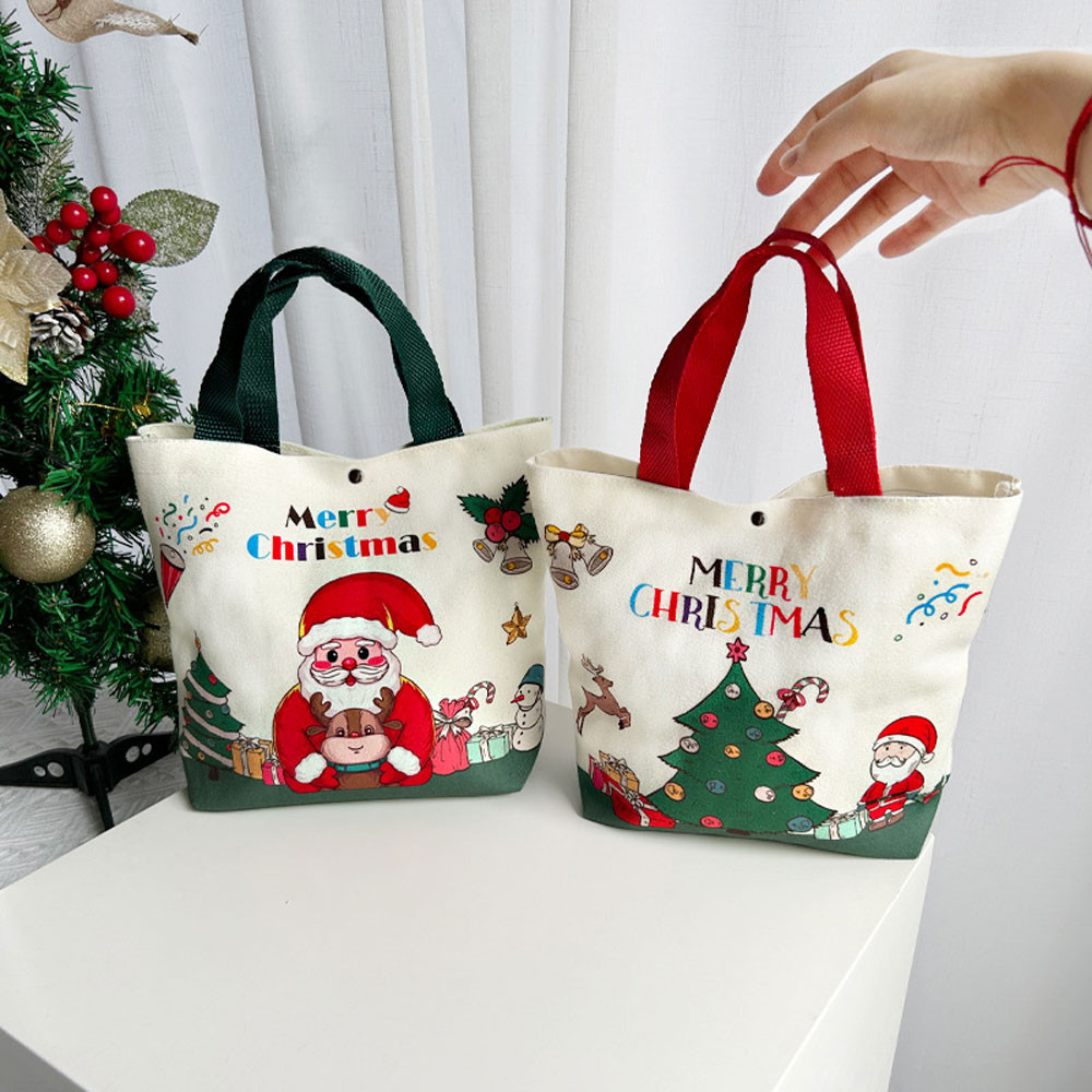 

Christmas Gift Bag Cartoon Santa Claus Elk Xmas Tree Handheld Canvas Bag Merry Christmas Decor Natal Navidad Happy New Year 2025
