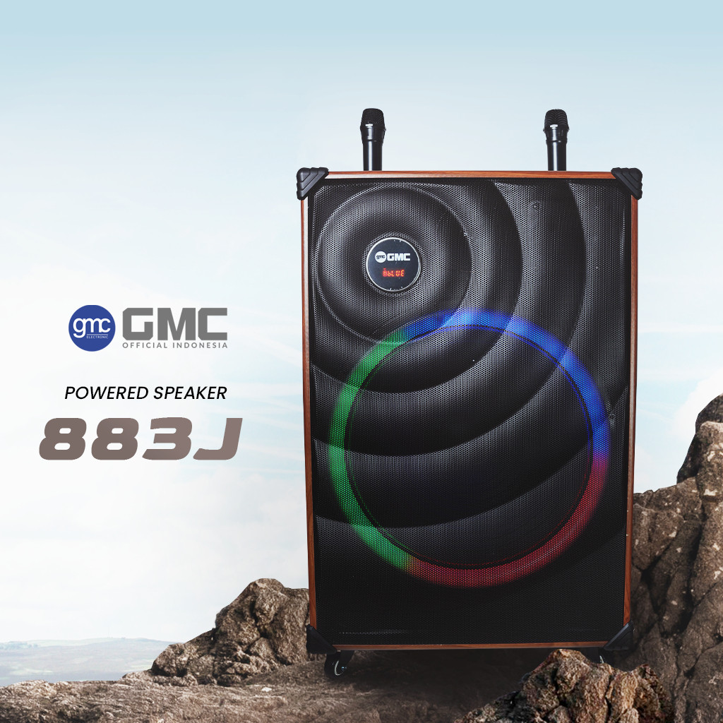 GMC Speaker Bluetooth Portable BM 883J 18” 18In 18Inch 18 Inch 160W 2 Mic Wireless Lampu LED, USB, A
