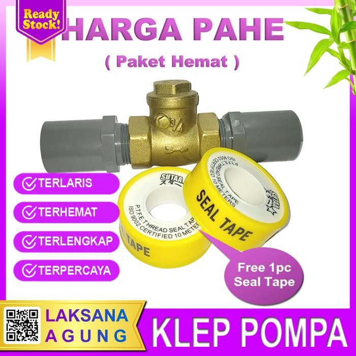 Klep tabok 3/4 inch kuningan + Sok drat luar Rucika + Seal tape