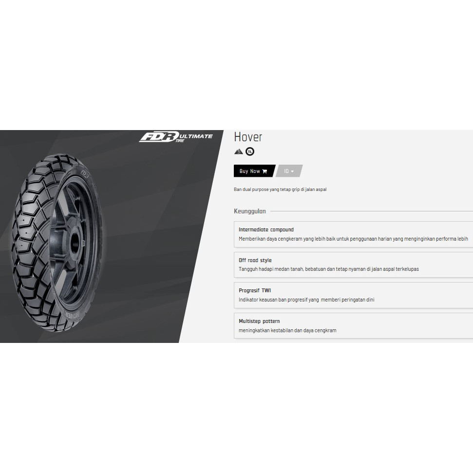 BAN LUAR SEPEDA MOTOR FDR HOVER TUBELESS ORIGINAL MATIC RING 14