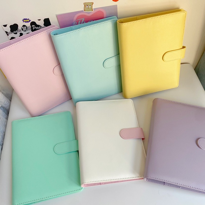 

MINKYS Kawaii Candy Color A5 PU Leather Kpop Photocards Collect Book Photo Cards Album Storage Book School Stationery