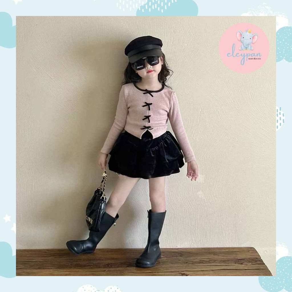 Setelan Rok Anak Perempuan 1-5 tahun Kpop Style One Set Blouse Lengan Panjang Rok Pendek Mini Anak C