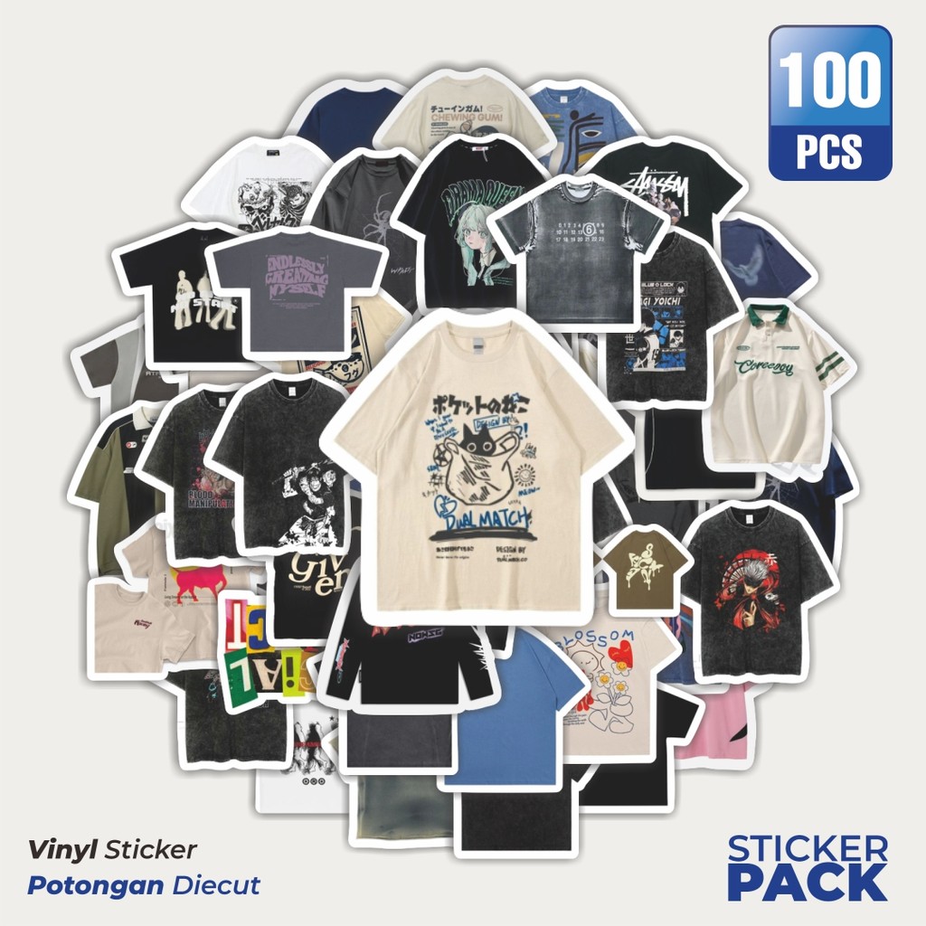

Super Hemat! 100 PCS Stiker T-Shirt V6 Waterproof Aesthetic- Untuk Laptop, Motor, dan Helm - Paper Stationery Pack