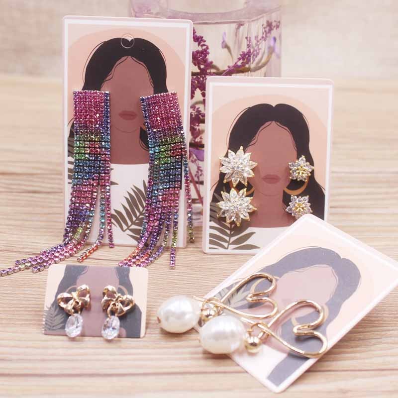

50Pcs 4sizes White Paper Girl Pattern two pairs stud earring card beauty drop earring package card display tag card