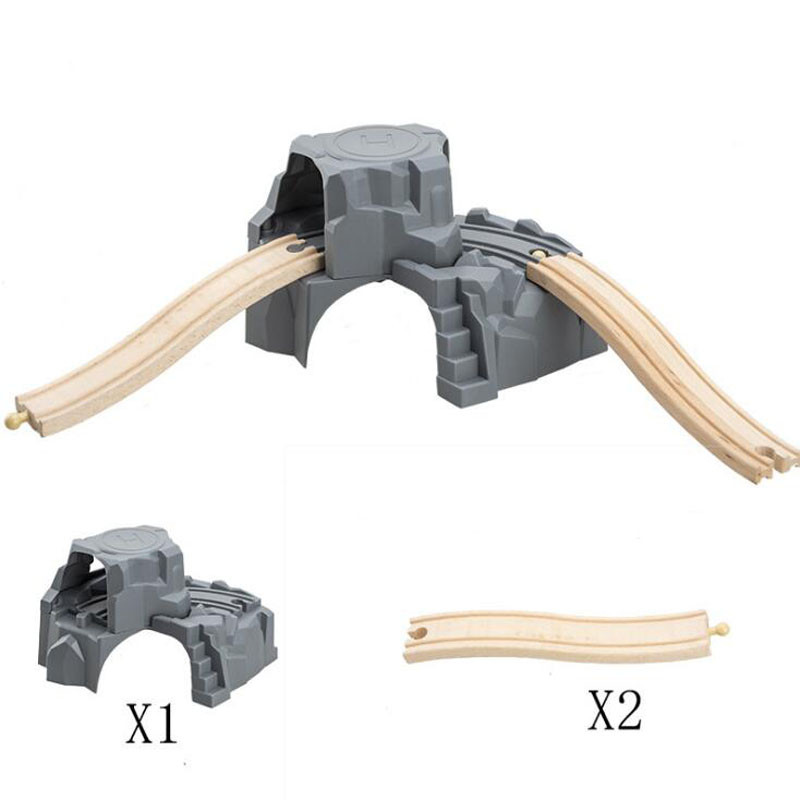 Plastic Gray Double Tunnel Wooden Train Track Accessories Tunnel Track Train Wood Railway Toys Compa
