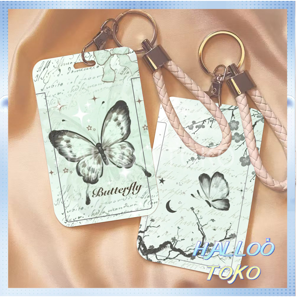 

ID CARD HOLDER MOTIF KAWAII TEMPAT KARTU PHOTOCARD PHOTO CARD Pelindung + Kupu-kupu Lukisan Air Hitam Hijau