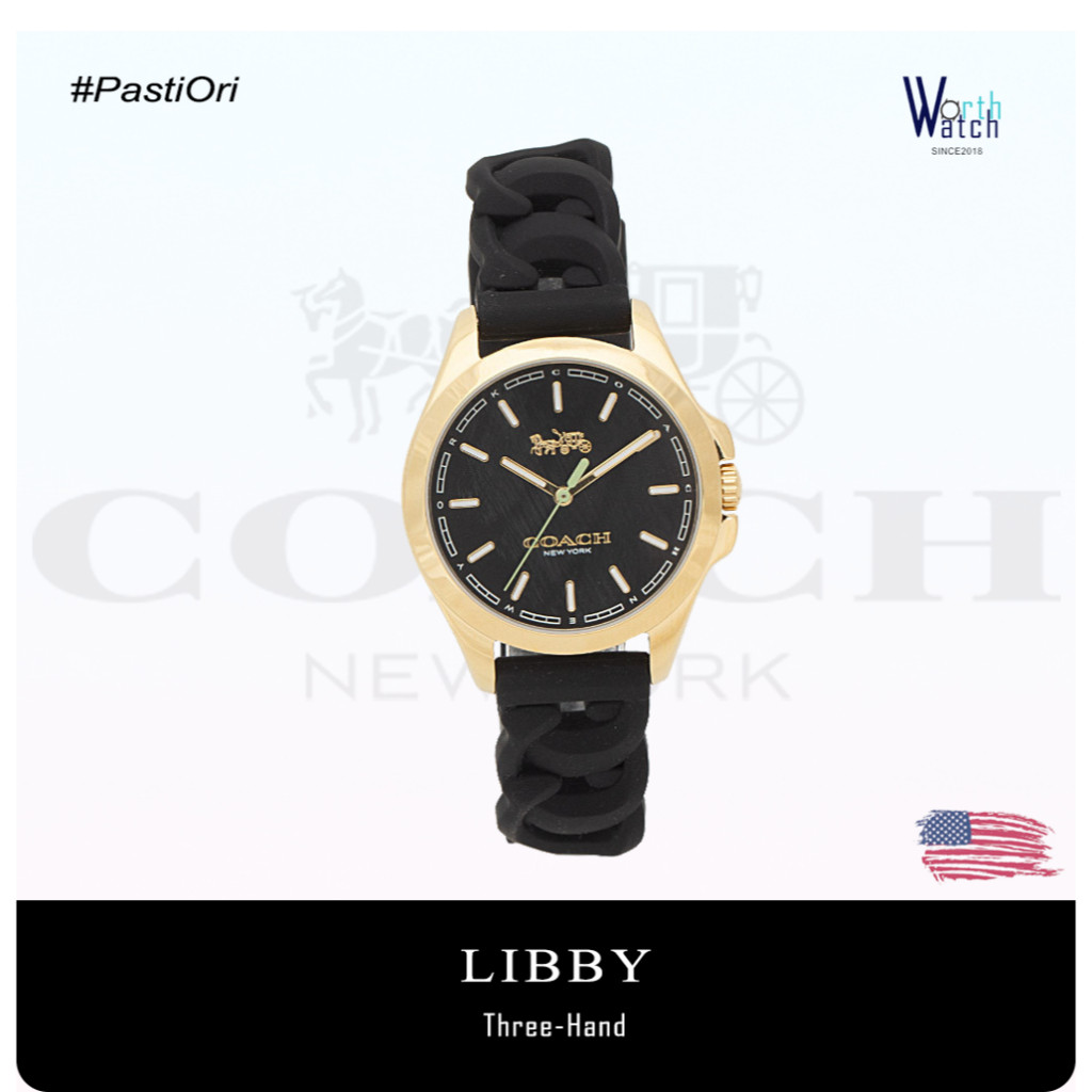 Jam Tangan Wanita Coach Libby Black Silicone Rubber Strap Original BNIB 34mm