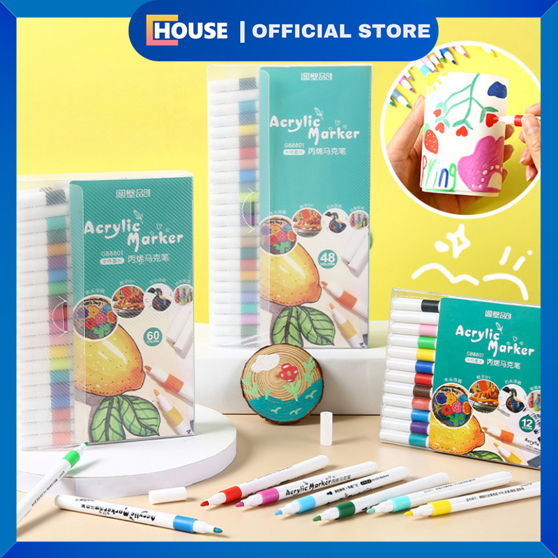 

UHOUSE Pen Akrilik Marker/12-80 pcs / Cepat Kering Tahan Air/DIY Painting Spidol Pastel Pulpen Drawing Warna/ Acrylic Marker