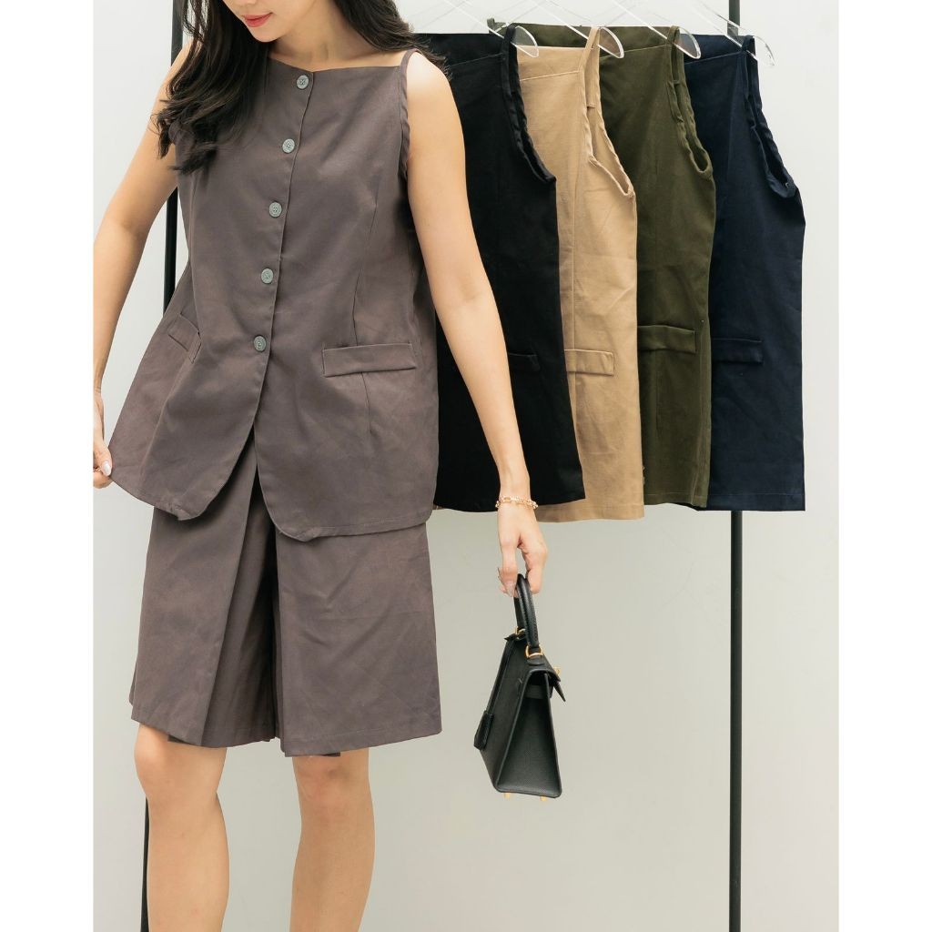 Kyra Vest Short Set / Set Vest Wanita / Set Vest Kutung dan Celana Pendek / One Set Vest / Vest Set 