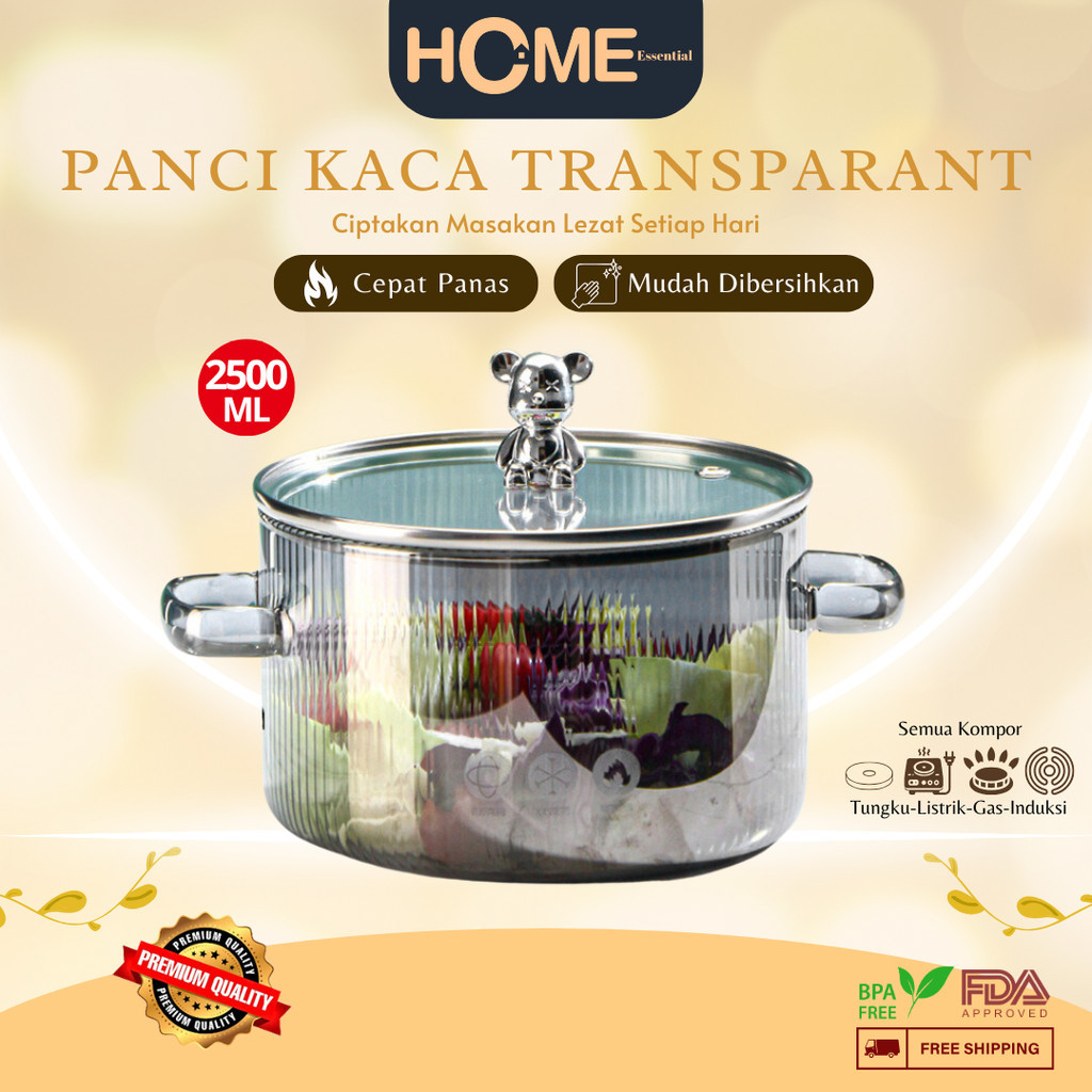 Panci Kaca Transparant Borosilicate / Pot Panci Masak Stewing Soup Pot Borosilicate Glass VS-339