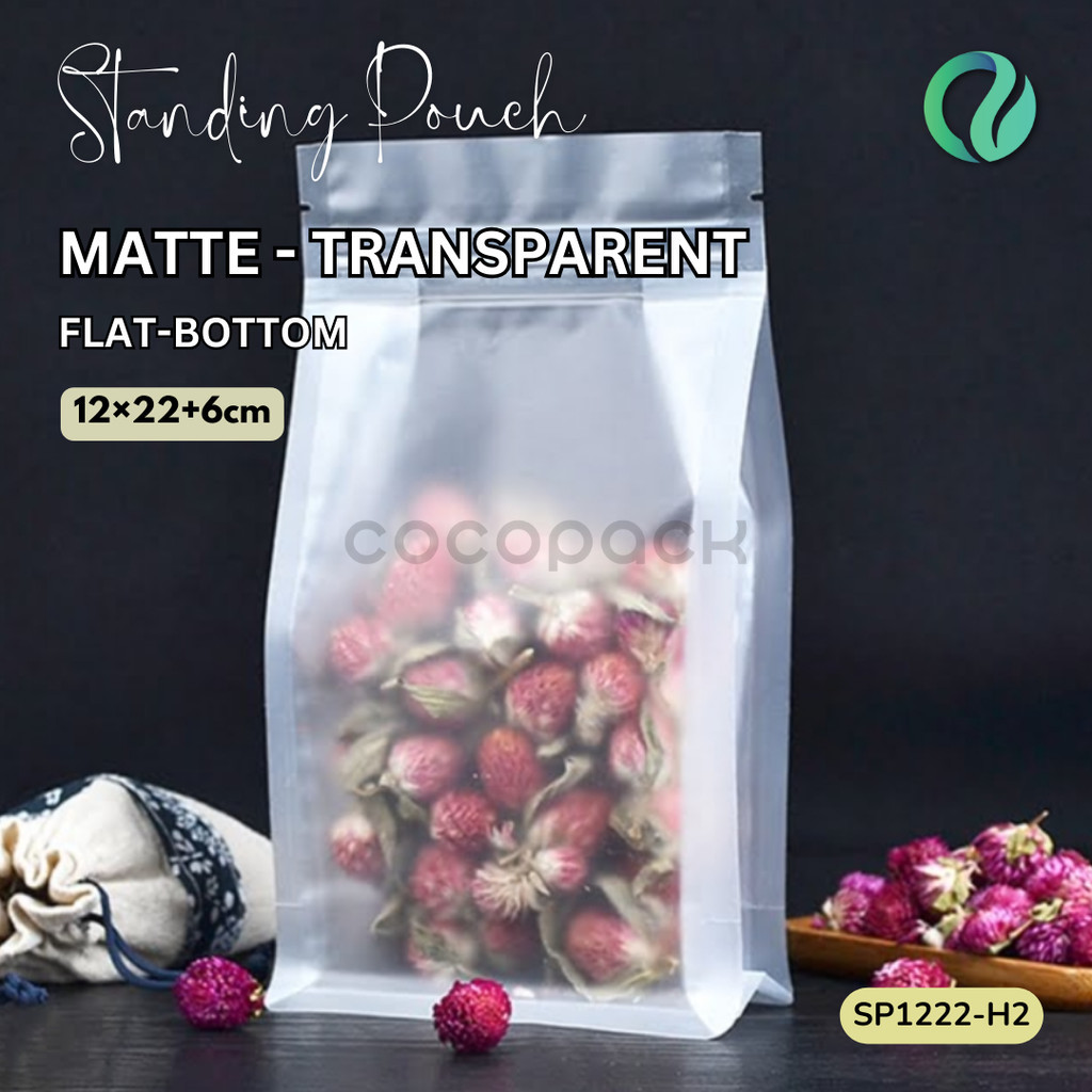50 Pcs Flat Bottom Standing Pouch Matte Transparent Terlaris