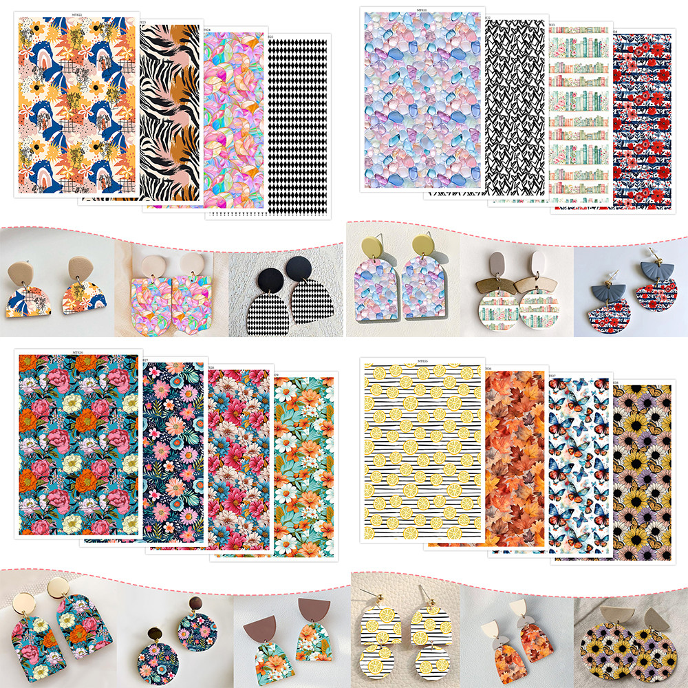 

Colour Flower Summer's Pattern Polymer Clay Watercolor Transfer Paper Pottery Earrings Jewelry Soluble Disposable Sticker Tools