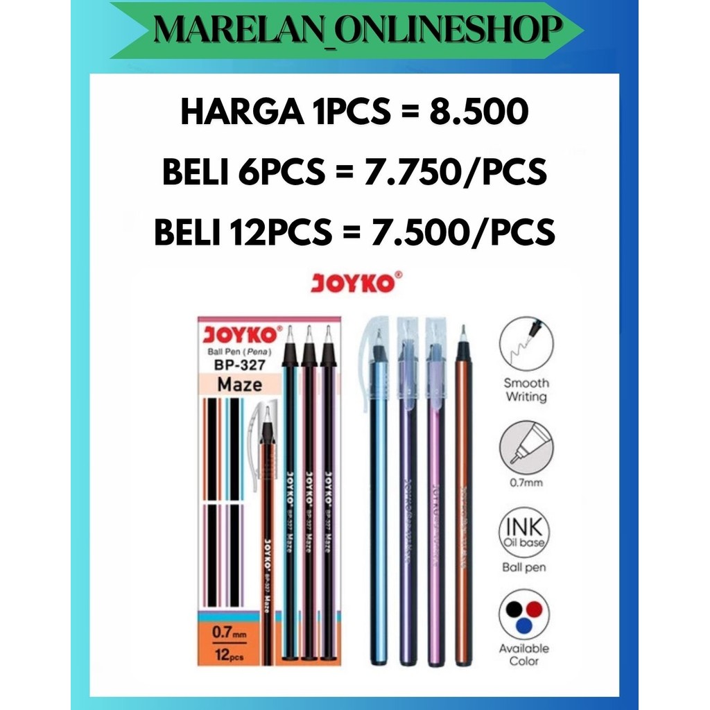 

MOS [1 KOTAK ISI 12PCS] PULPEN JOYKO MAZE 0.7mm BP-327 PENA BEST SELLER