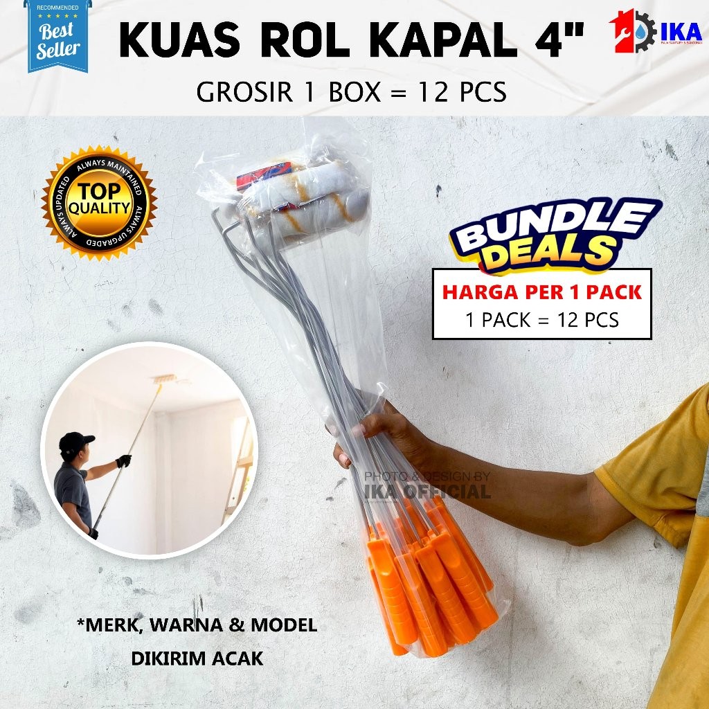 SAB 1 LUSIN (12PCS) KUAS ROL KAPAL PANJANG ROL CAT KECIL / 1 LUSIN KUAS ROL KAPAL PANJANG 12PCS ROL 