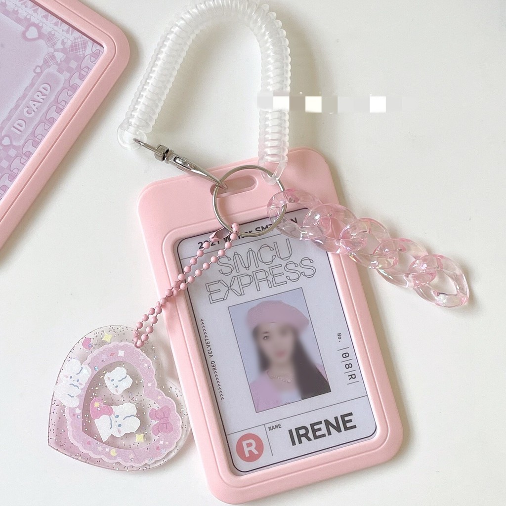 

INS Pink Blue Kpop Photocard Holder Credit ID Bank Card Photo Display Holder Idol Postcard Card Protective Case with Pendant