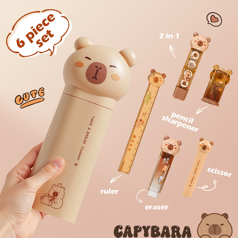 

Kit 6pcs Cute Capybara Stationery Set Back To School Material