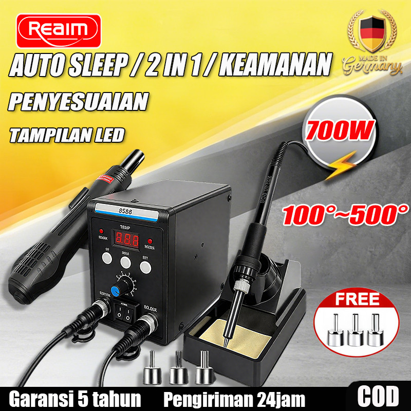 REAIM Set Solder dan Stasiun Solder Udara Panas 2 in 1, Stasiun Solder 50W 450W