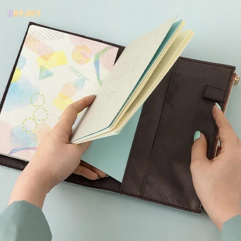 

Premier Diary Books Japan MIDORI Yuru Log Series B6 Notebook Cover - Elegant Fabric Book Sleeve With Dot Grid Monthly Planner -