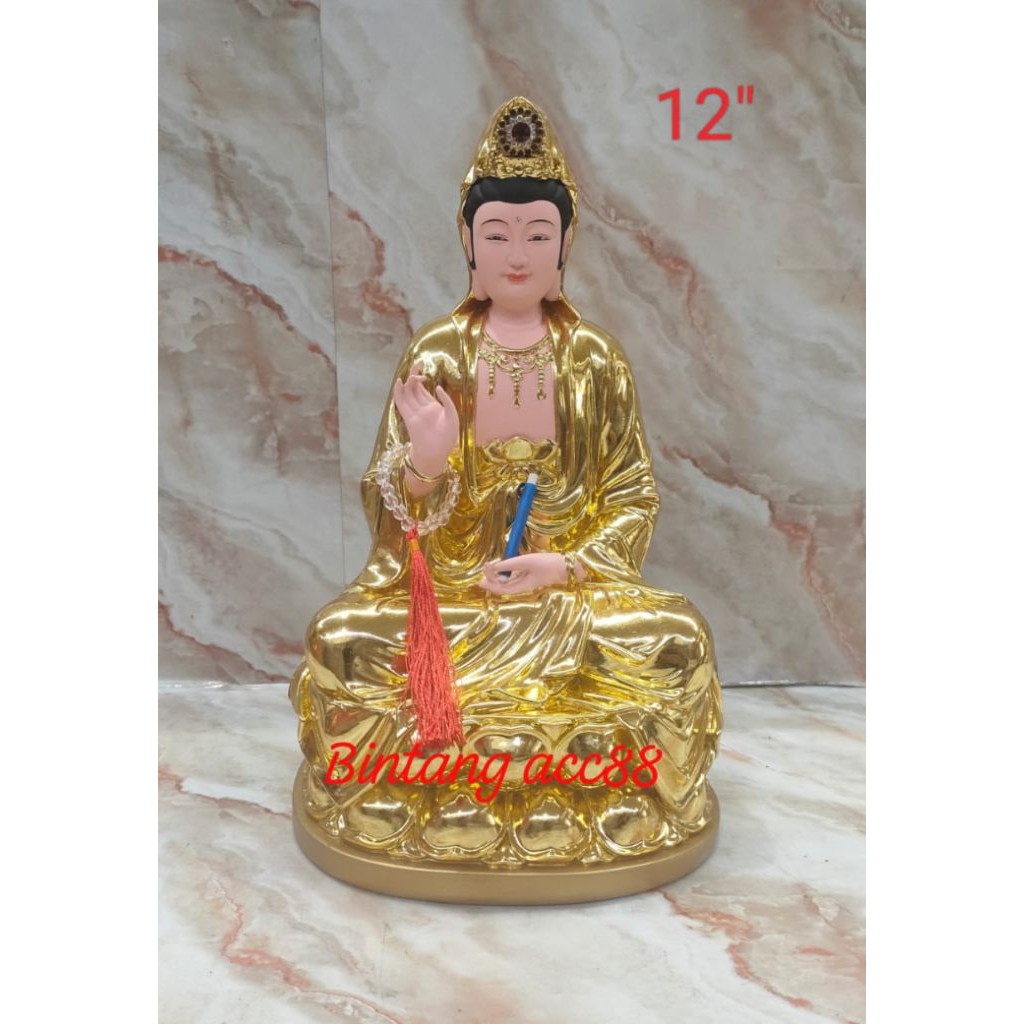 patung dewi kwan im/ kwan in / guan yin - baju emas - fiber - 12inch