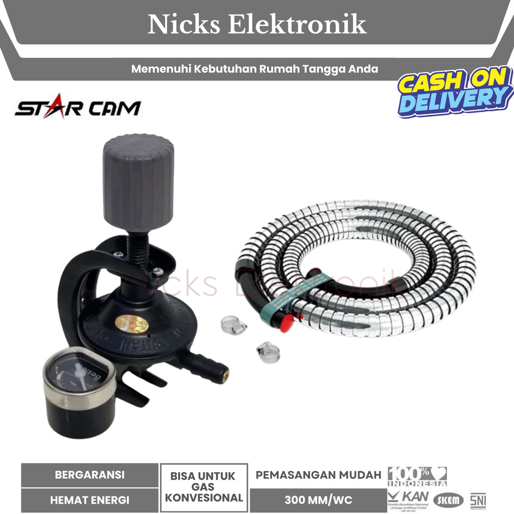 TERLARIS [COD] StarCam SuperLock Regulator + Selang Kompor Gas Gas LPG Double Lock Tekanan Rendah