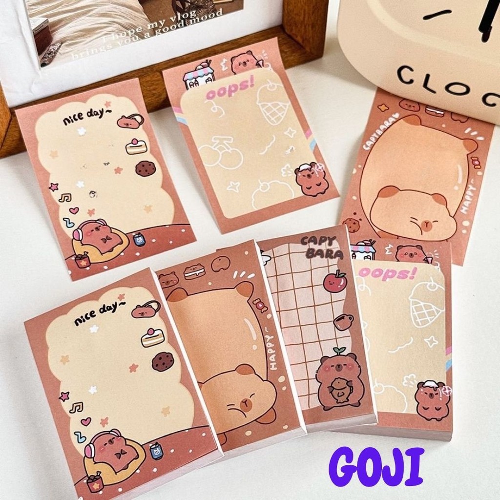 

GOJI Sticky Notes Karakter Capybara Lucu Note Tempel Kawaii 50 Lembar 6x9cm Random Stick Note