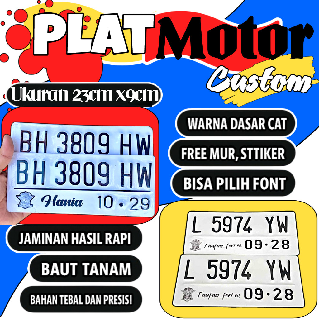 Plat motor custom warna putih satu pasang plat motor variasi warna putih plat motor baut tanam plat 