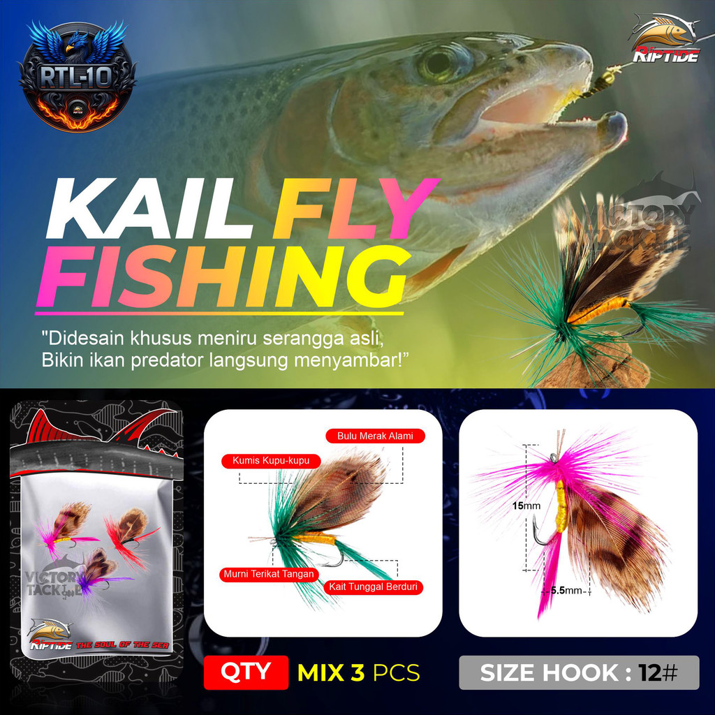 RIPTIDE FLY FISHING HOOK KAIL UKURAN 12 MATA PANCING IKAN ATAU LURE KUPU KUPU SERANGGA DRY FLY HOOK 