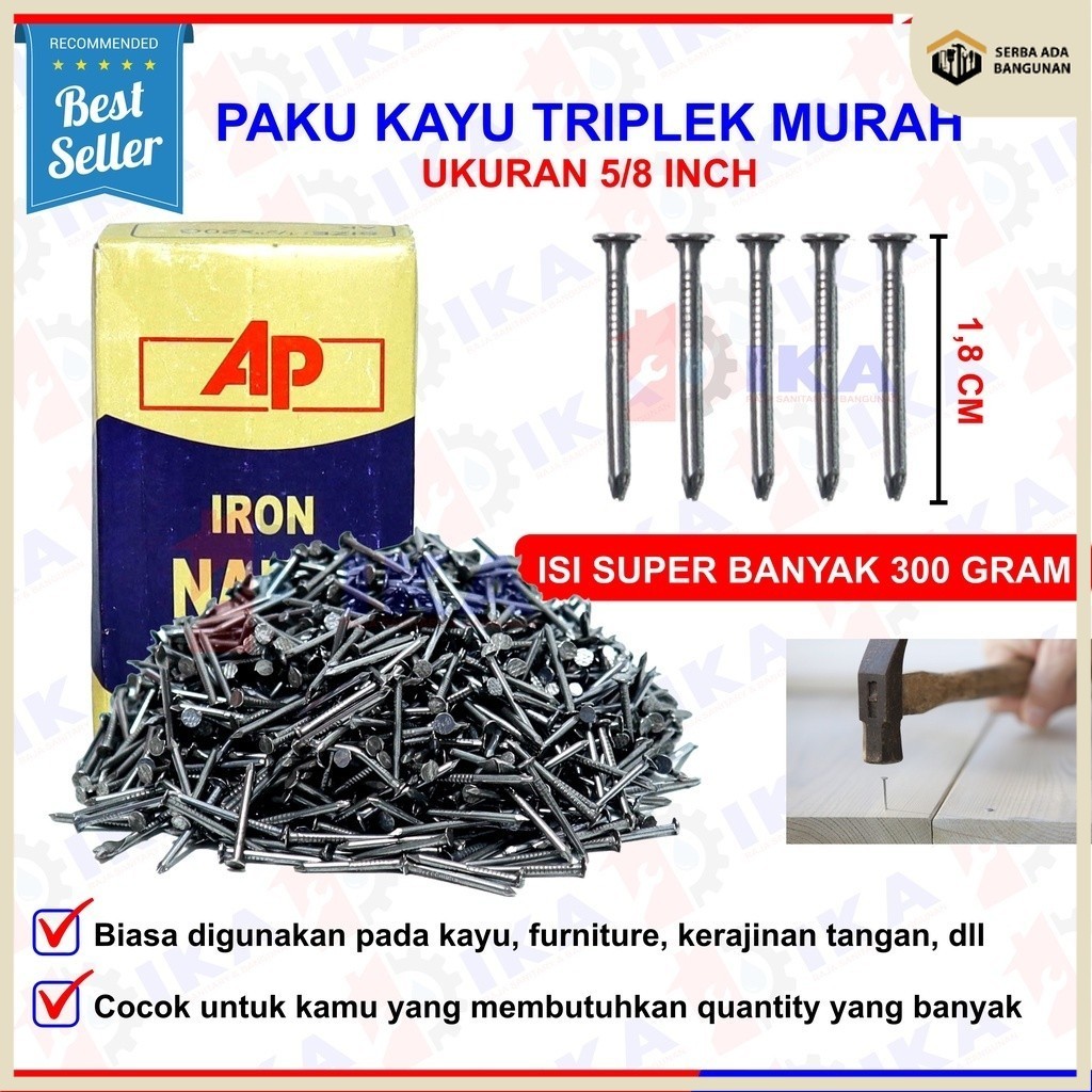 SAB PAKU TRIPLEK 5/8" MERK POWER TRIPLEX JARUM KACA / IRON PANEL PINS