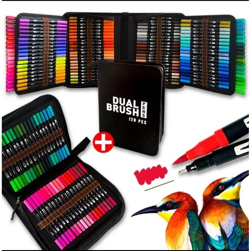 

120 Colors Pen Set Kid Brush Marker Pen Drawing Dual Tips Colouring Pens Watercolor Marker Fineliner Felt Tip Lettering Pen