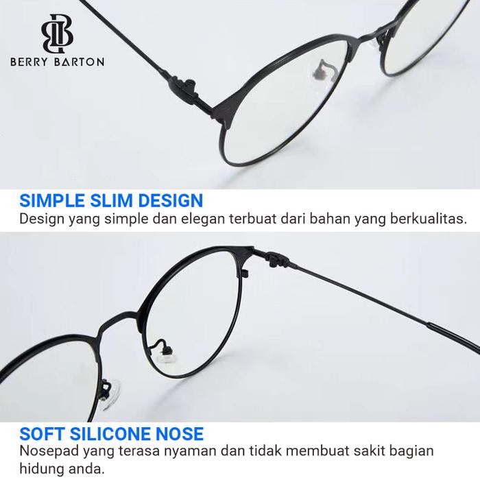 Kacamata Berrybarton Paket Photocromic Anti Blueray Lensa Minus 1920 - Black Silver, AB Normal