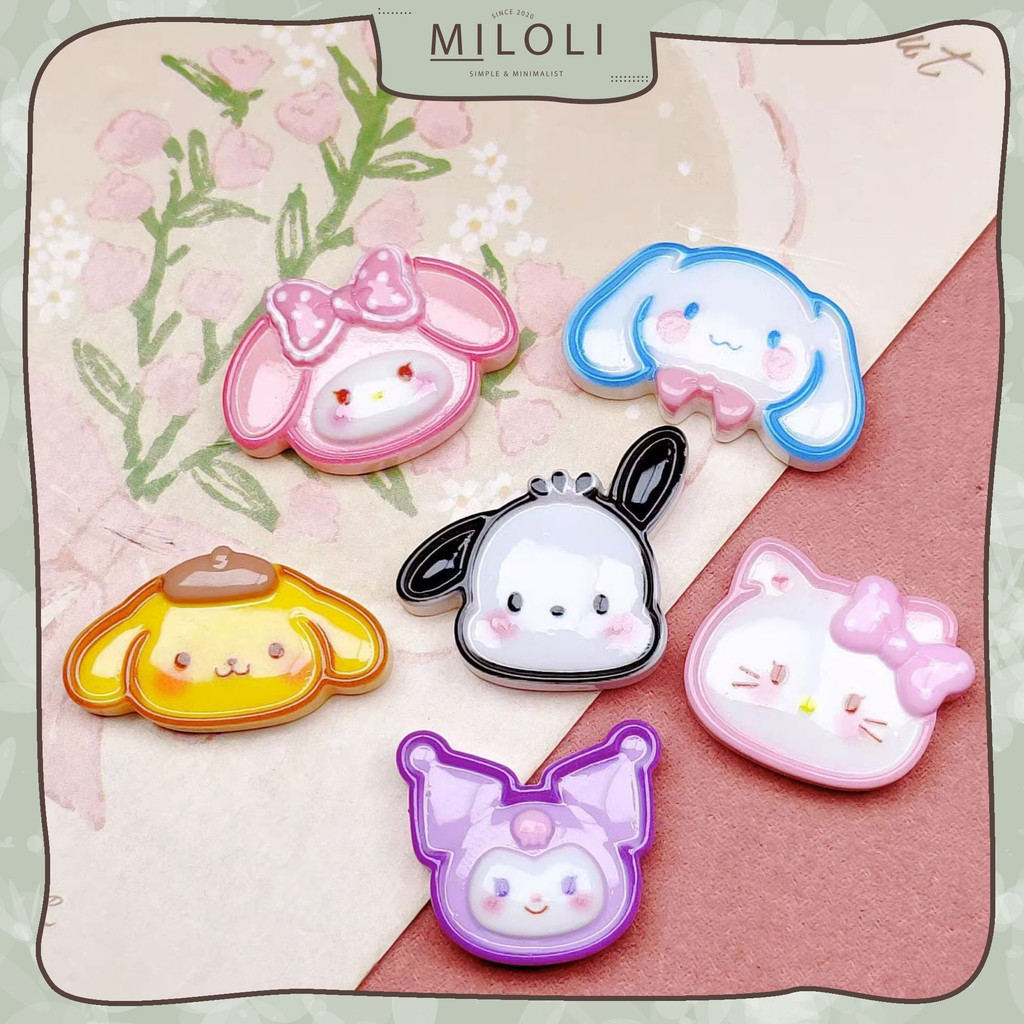 

[MILOLI] 1Pcs STICKER MINI CARTOON HEAD SANRIO MODEL Glossy Free Resin Aksesoris Hiasan Deco - B0469