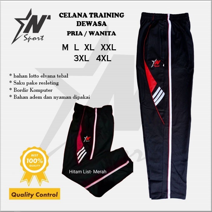 Celana olahraga panjang pria wanita training trening sport lari joging senam original hitam keren