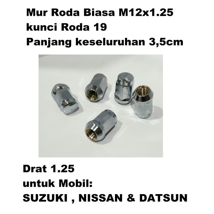 Mur Racing Roda Mobil M12 x 1.25 - 19 Chrome Drat 1.25 Kunci Roda 19 panjang 3,5cm  Untuk Mobil Suzu