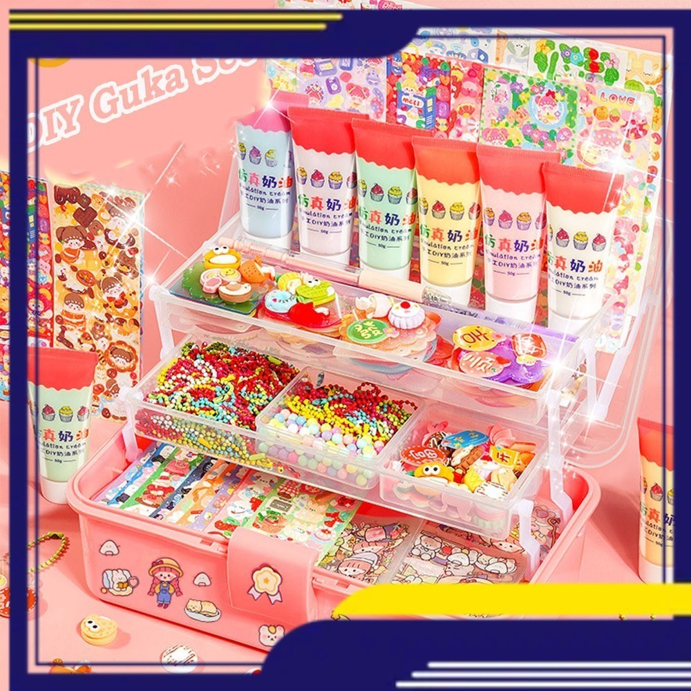 KiKiTOY 942 PCS DIY Guka Set Gantungan Kunci Akrilik Set Guka DIY Keychain Set Stiker Guka Anak