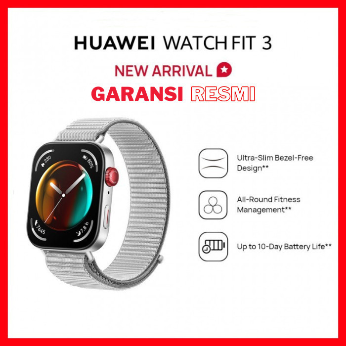 SPESAL NEW HUAWEI WATCH FIT 3 NFC Smartwatch | 1.82" Ultra-slim | 10 Days Battery - GREY NYLON STRAP