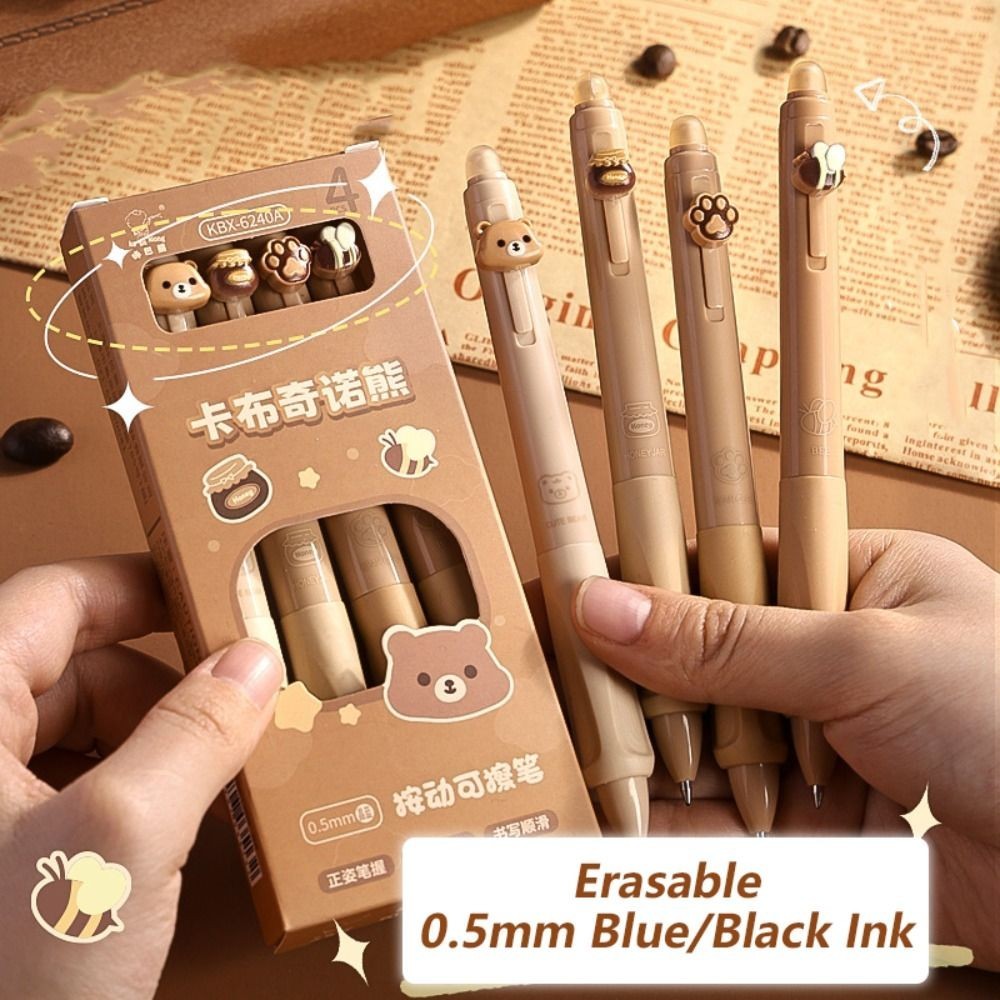 

4PCS/Box 0.5mm Black/Blue Ink Erasable Pen Press Type Quick Drying Gel Pen Neutral Pen Ballpoint Pen Signature Pen Writing Tool