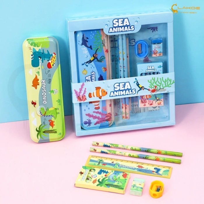 

promo ✨ -Kotak Pensil Anak Set 7 in 1 Stationery Hadiah Anak Sekolah KARAKTER COWOK Alat Tulis Set Kotak Pensil - COWOK 8IN1