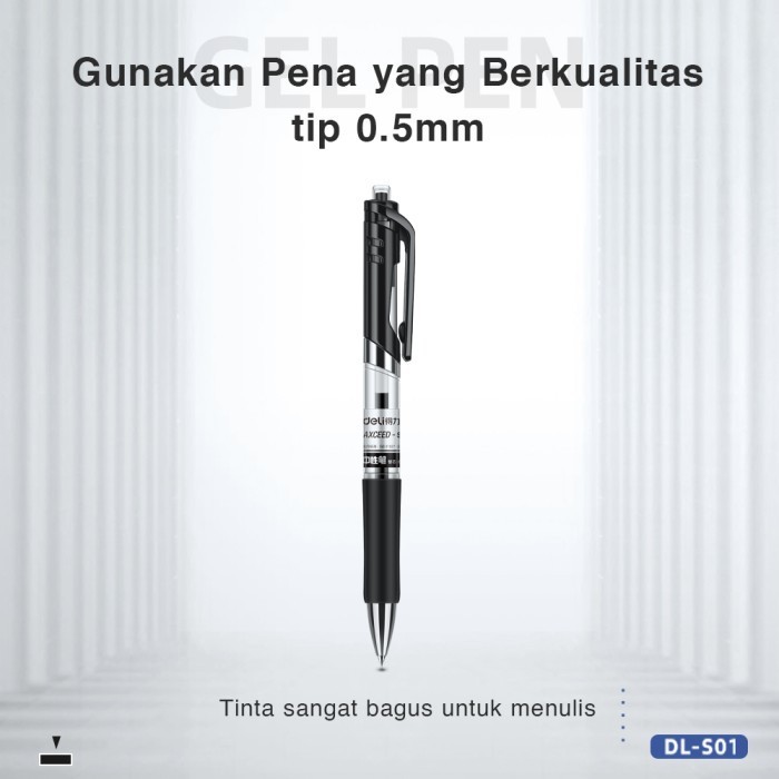 

promo ✨ -Deli Gel Pen / Pulpen Gel Retracable 0.5mm Isi 12pcs/box S01 - Hitam