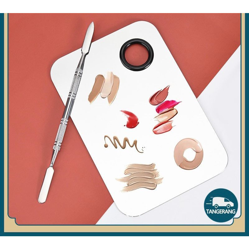 Stainless Steel Mixing Palette + Spatula Untuk Foundation and Eyeshadow / Eyeshadow Pallete / Mixing