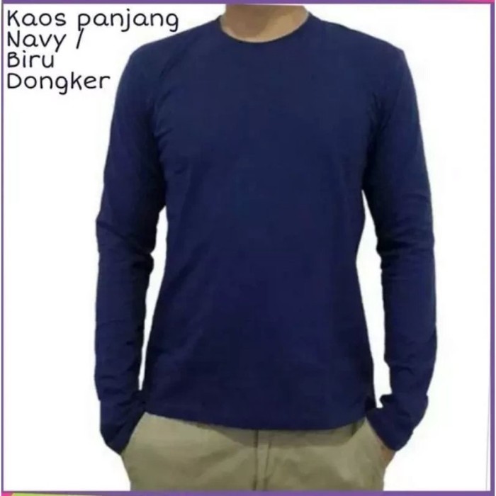 (C59)KAOS OBLONG PRIA WANITA LENGAN PANJANG POLOS HITAM, PUTIH, HIJAU - Navy, M