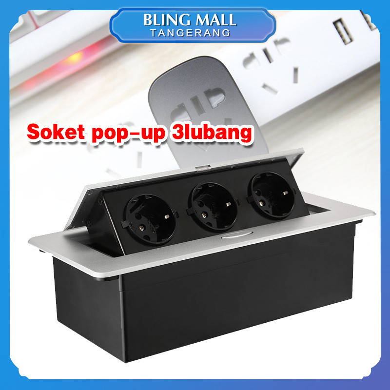 Stop Kontak Meja Meeting 3 Socket Pop-Up Stop Kontak Tanam Meja EU 2 Lubang Tertanam Floor/Desk