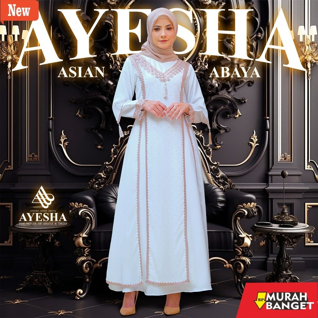 abaya shopee haul 2024 AYESHA Gamis Putih Wanita Abaya Turkey Mewah Elegan Terbaru