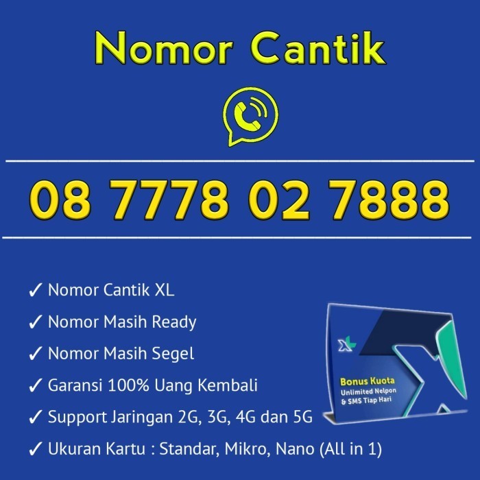 Kartu Perdana Nomor Cantik XL 08 7778 02 7888