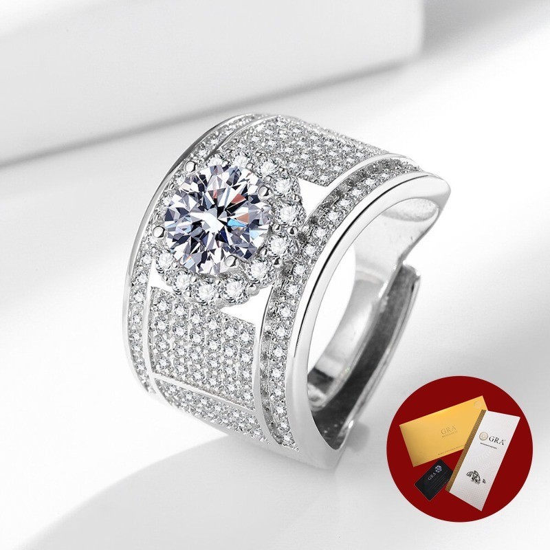 (Free Gra Certificate) 2 Karat Moissanite Cincin 925 Pria Perak