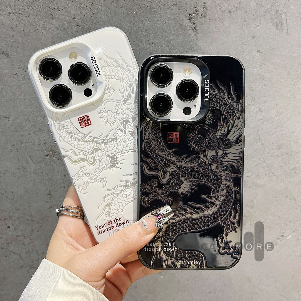 Silver White Case iPhone 13 Soft Case naga yang keren pola List Plating Full Cover Full Protection f