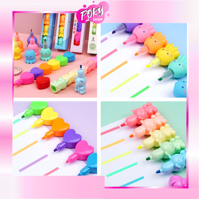 

POKY - S6295 Set Stabilo Pastel Lucu / Highlighter Tumpuk 1 Set / Textliner Motif Karakter Lucu