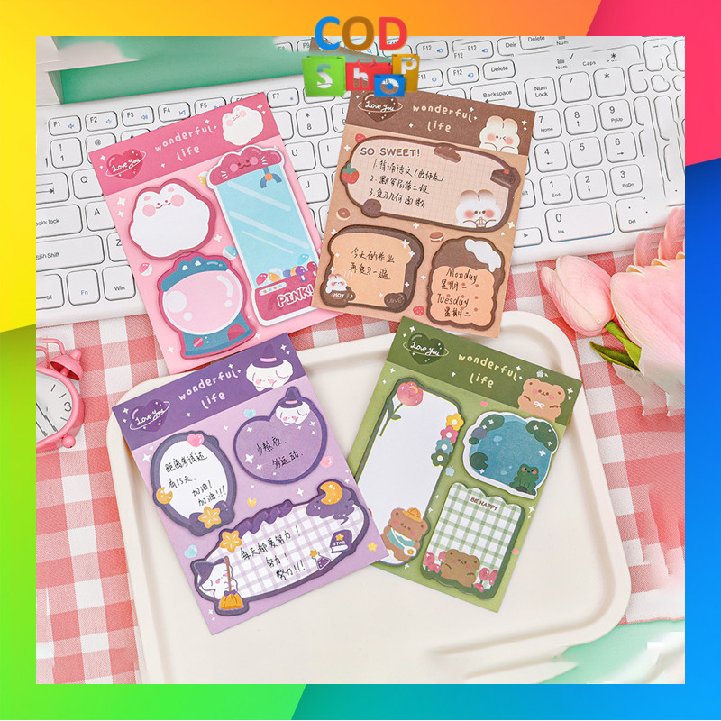 

COD - S6268 Tempelan Kertas Catatan Motif Karakter / Sticky Notes Lucu 3 in 1 / Memo Stick Stationery Cute