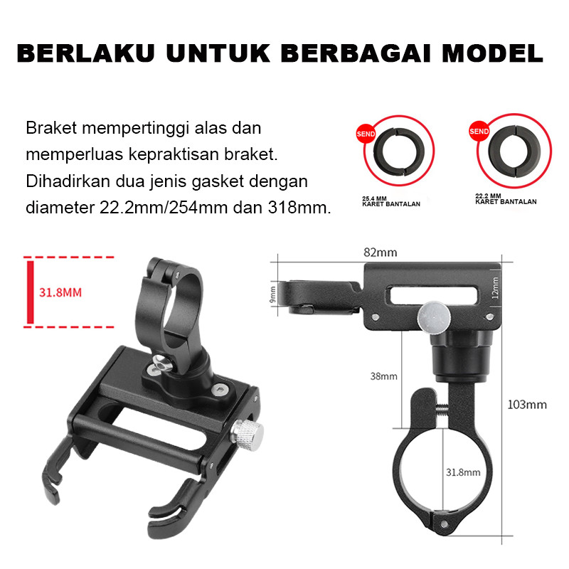 RB HOLDER GUB P30 + BREKET Phone Holder HP GUB P30 Original Phone Holder Hp Sepeda Motor GUB